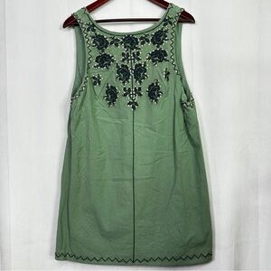 Free People Mini Dress Aztec Embroidered Sleeveless Darlin’ Daisy Green XL